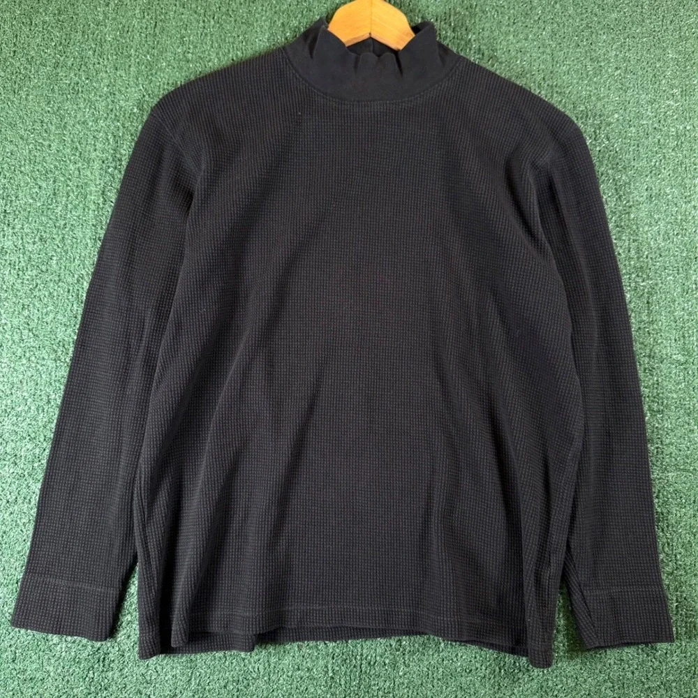 J. Crew Waffle Knit Shirt Mens M Black Good Mock Neck Long Sleeve Thermal